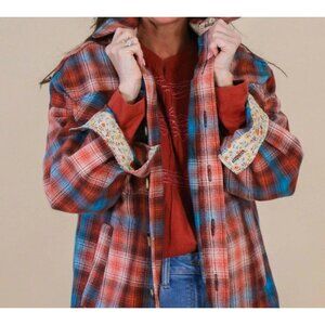 NEW Plaid Shacket Long Sleeve Shirt Ivy Jane Size XS Orange Blue